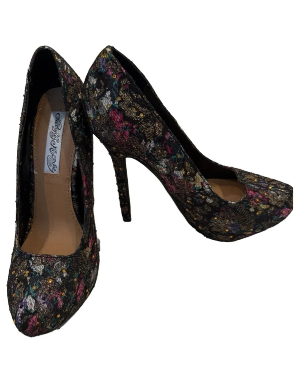 Naughty Monkey High Heel Pumps -4” Stiletto Heel -size 7-glitter Top-glamorous